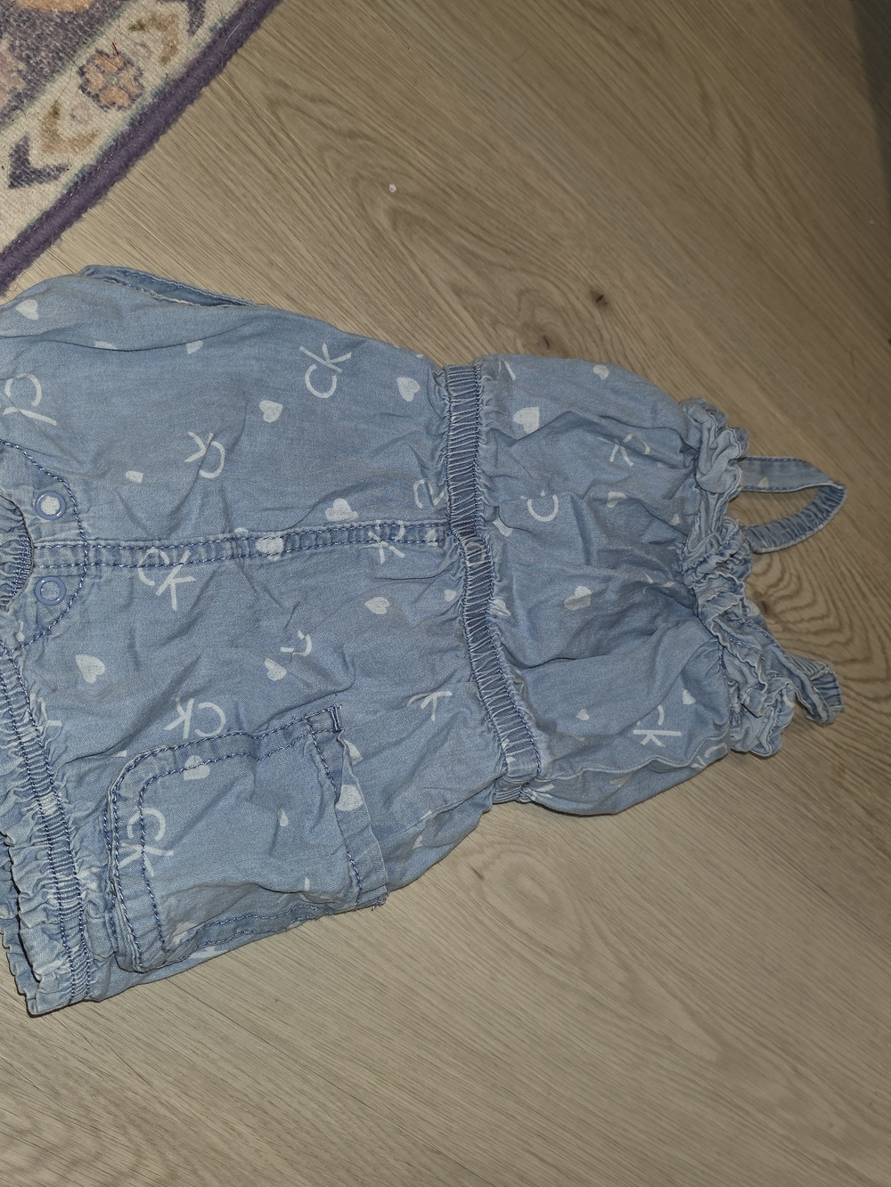 Calvin Klein Light Blue Logo Heart-Print Romper